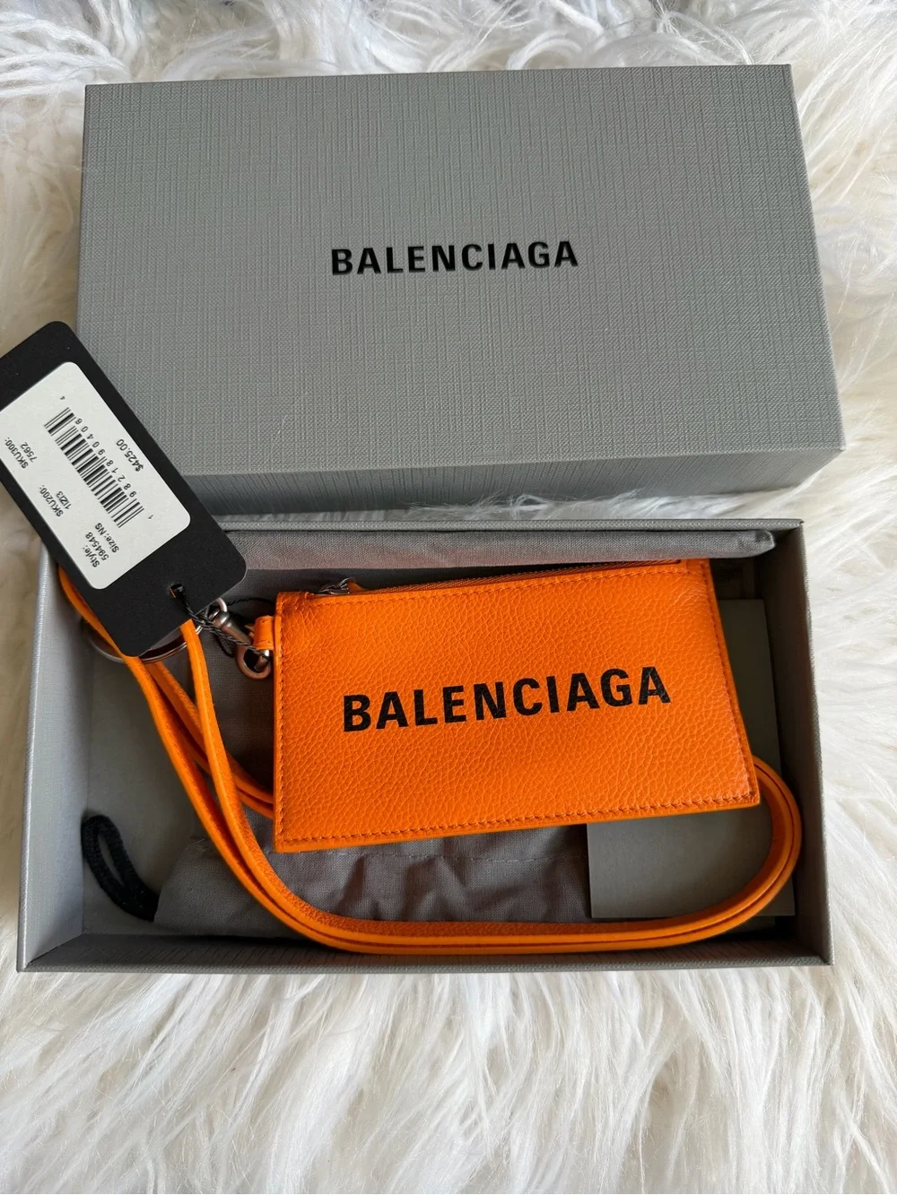 Balenciaga Orange Leather Logo Keyring Card Holder Crossbody Detachable